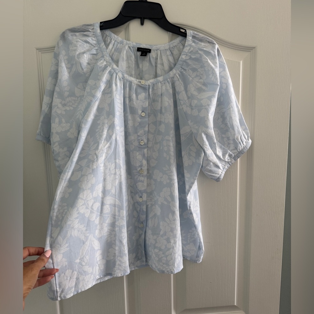 Ann Taylor Soft Blue Floral Blouse